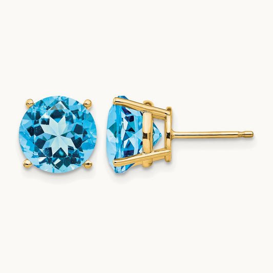 Blue Topaz Earrings, 10mm, 14K