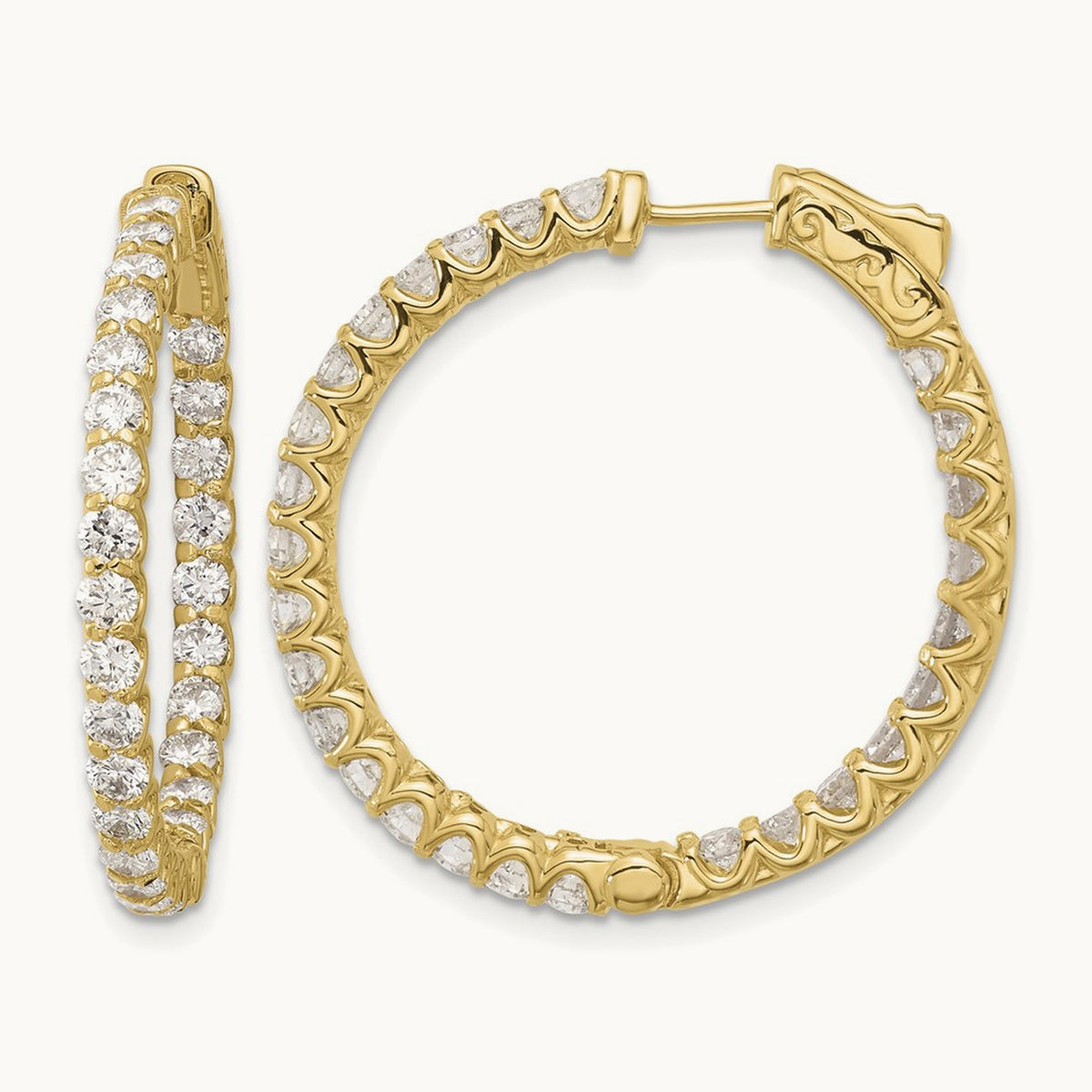 3.2ct 54- In/Out Hoop w/ Safety Clasp Diamond Earrings, 2.5mm, 14K