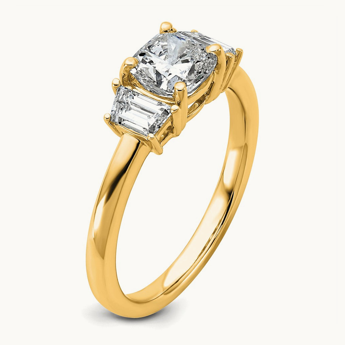 Cushion & 1/2 Moon Engagement Ring — 14K Yellow Gold, 1 3/8 ct, 7