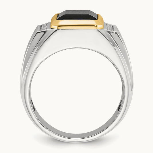 IBGoodman Men's Polished and Satin Onyx Diamond Complete Ring, 14K Two-tone