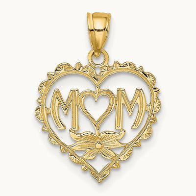 MOM in Heart Charm — 14K Yellow Gold, 19.9mm