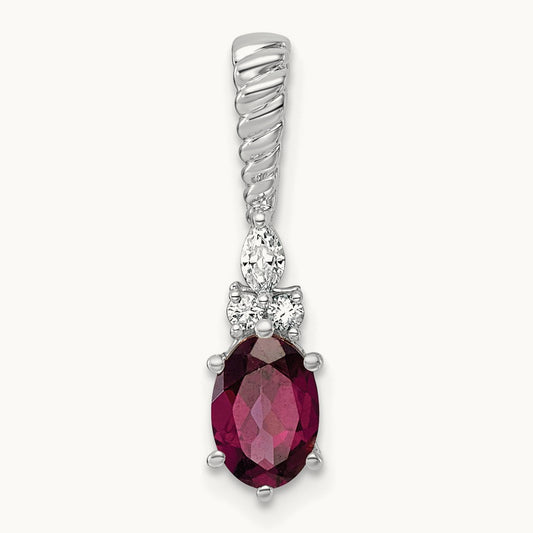 Polished Diamond and Rhodolite Garnet Twisted Chain Slide — 14K White Gold