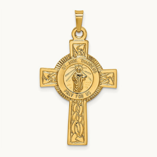 Cross w/St. Jude Medal Pendant, 14K