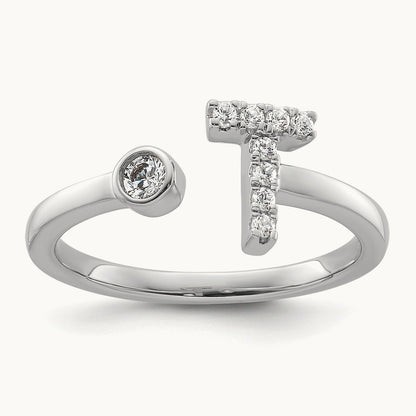 Initial T Adjustable Ring, 0.15 ct tw Lab-Grown Diamond