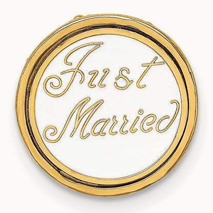 Polished Enameled JUST MARRIED 3-D Wedding Cake Pendant, 14K