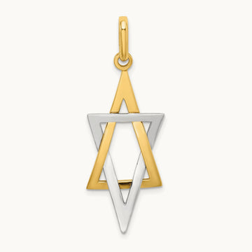 W/ Rhodium Elongated Jewish Star Of David Charm, 14K