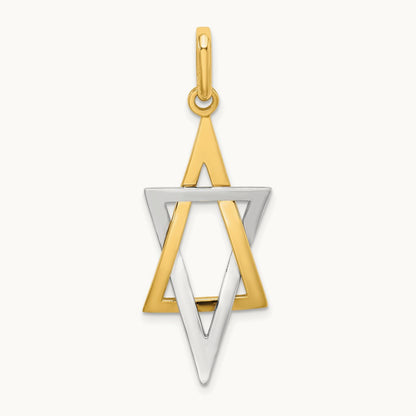 W/ Rhodium Elongated Jewish Star Of David Charm, 14K