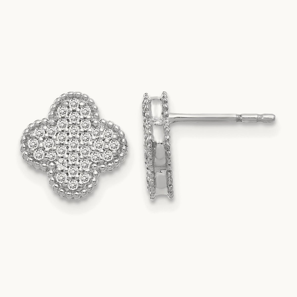 Diamond Quatrefoil Post Earrings — 14K White Gold