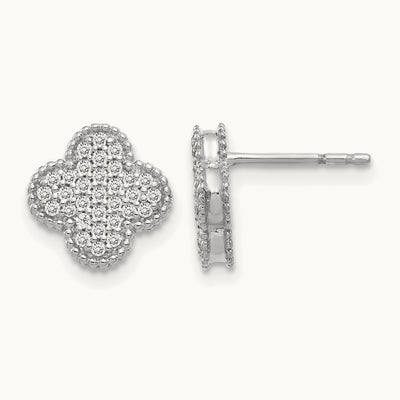Diamond Quatrefoil Post Earrings — 14K White Gold