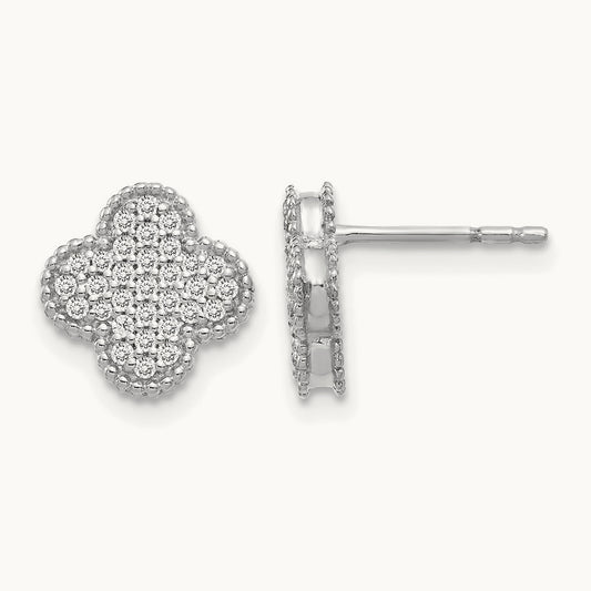 Diamond Quatrefoil Post Earrings — 14K White Gold