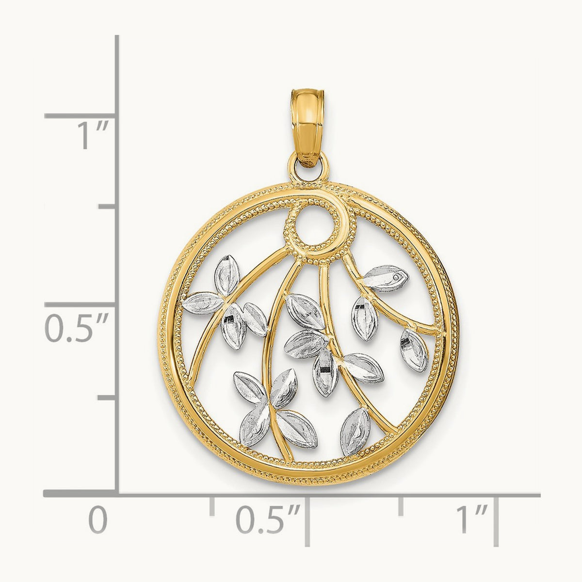 w/Rhodium Round Frame Charm, 14K