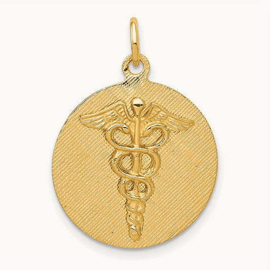 Caduceus Disc Charm, 14K