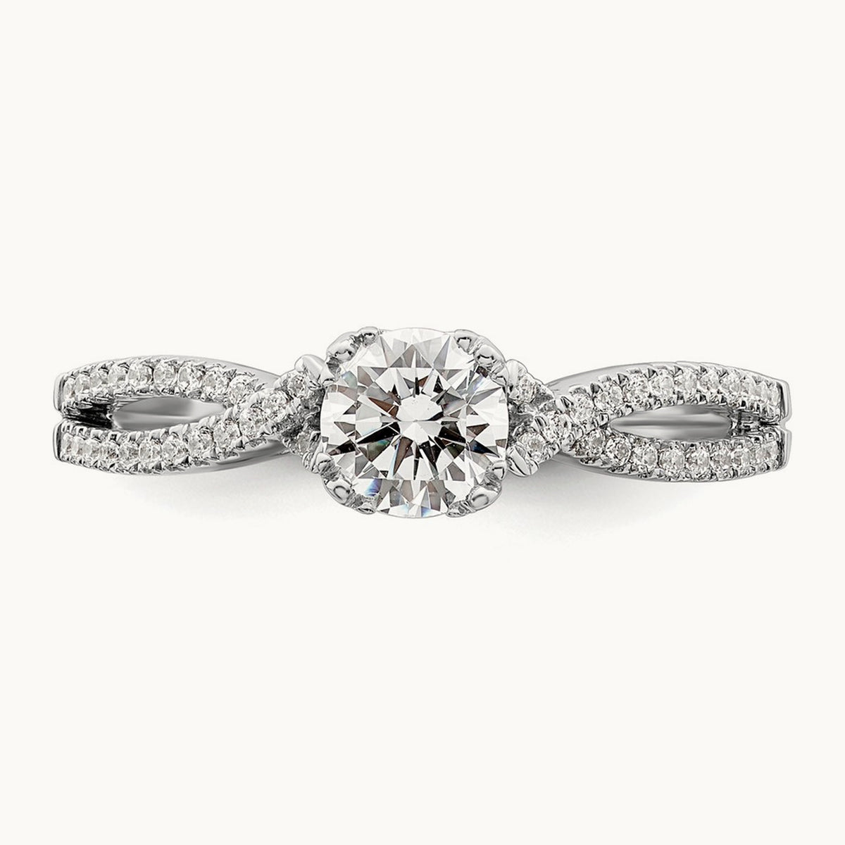 Criss-Cross 1/2ct Round Semi-Mount Eng Dia Ring, 14K White Gold