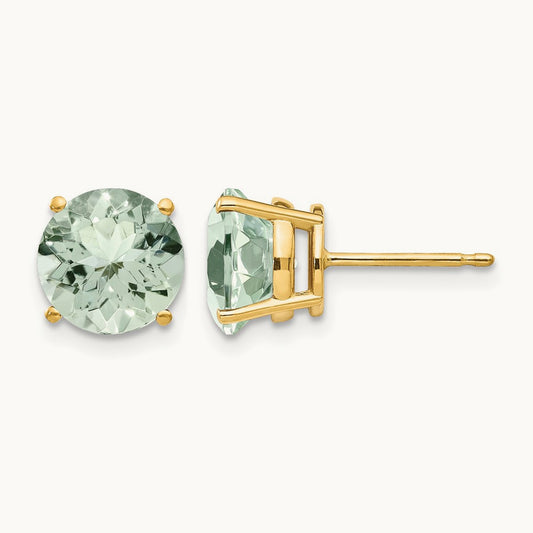 Round Green Quartz Earrings, 8mm, 14K
