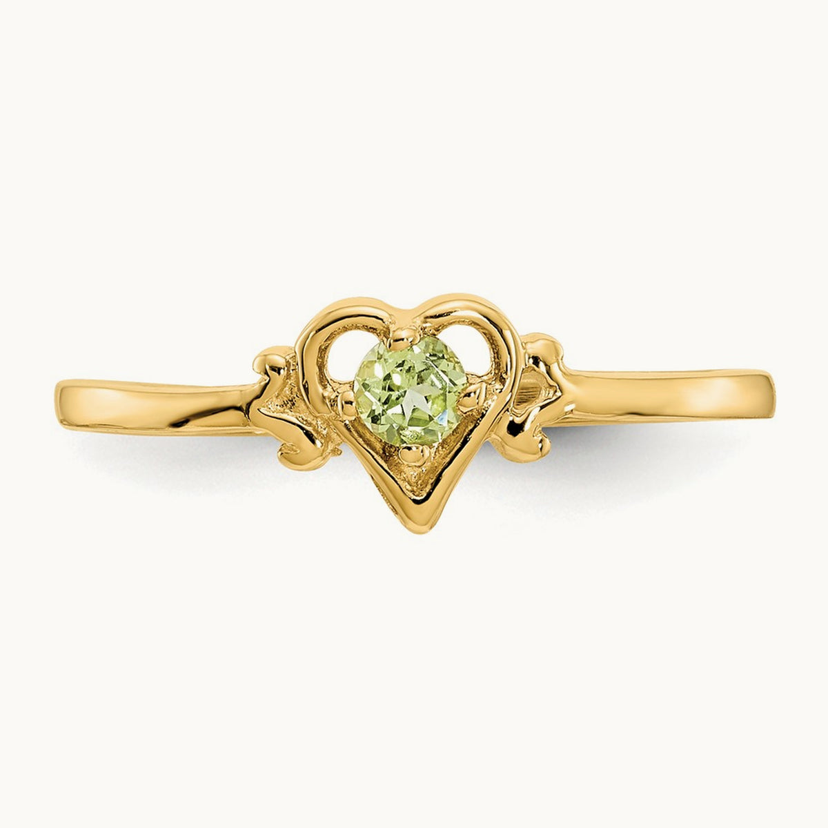 Peridot Birthstone Heart Ring — 14K Yellow Gold, 7