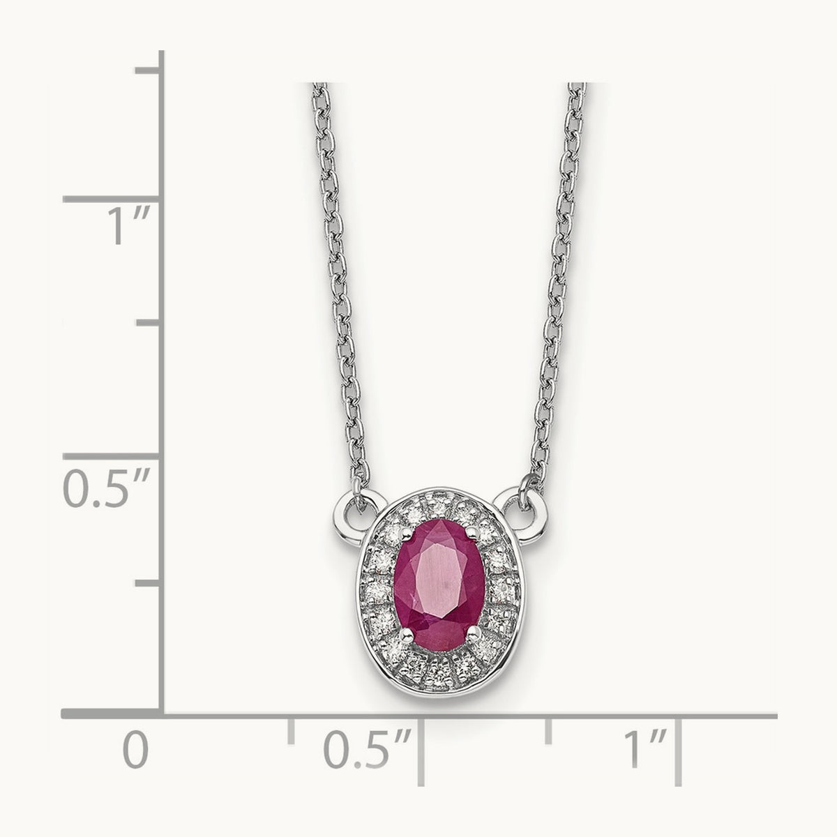 Diamond and Oval Ruby 18 inch Necklace, 14K White Gold