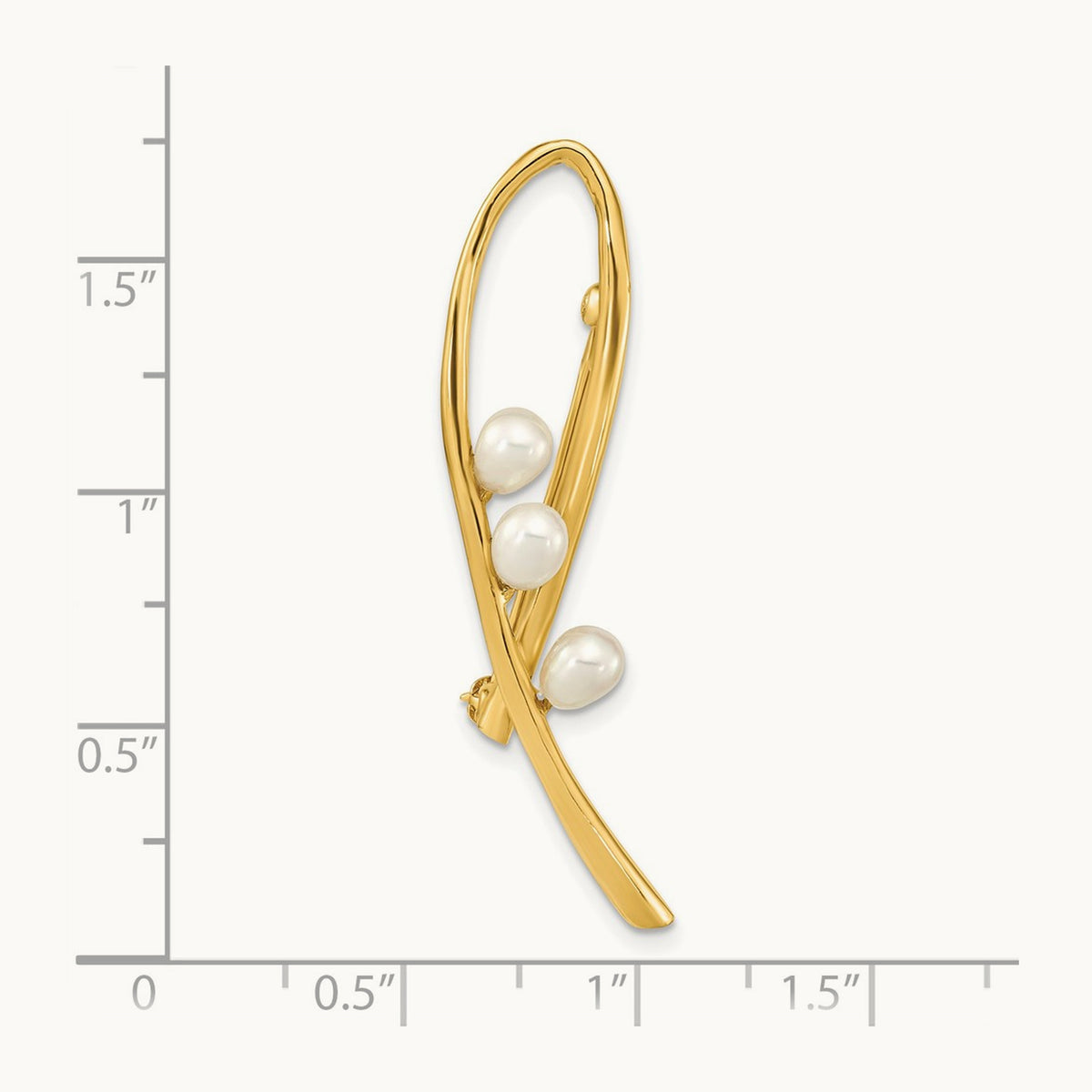 4- Teardrop White FWC Pearl Brooch, 5mm, 14K