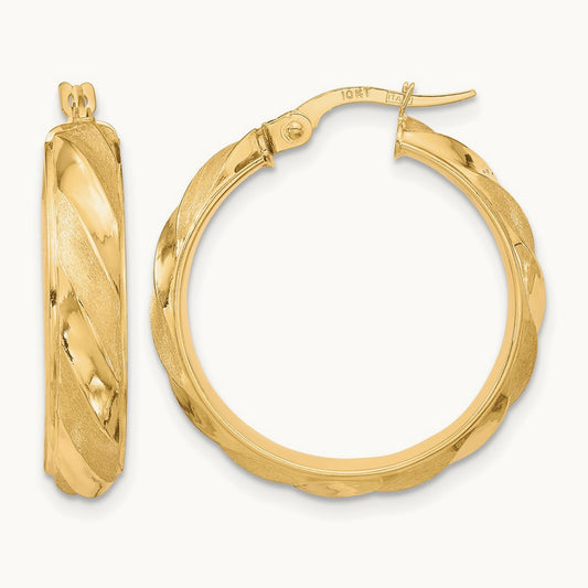 Polished Textured Twisted Hoop Earrings, 10K — Leslie's