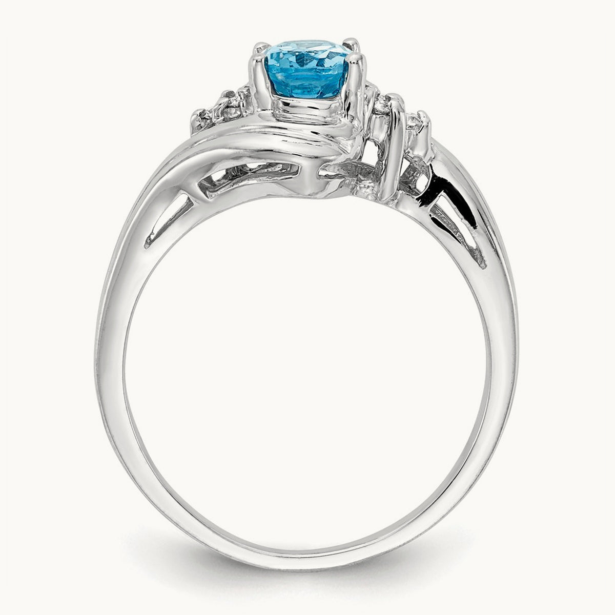 7x5mm Oval Blue Topaz AA Diamond ring, 14K White Gold