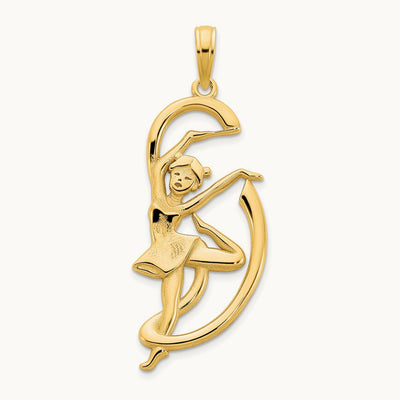 Gymnast w/ Ribbon Pendant, 14K