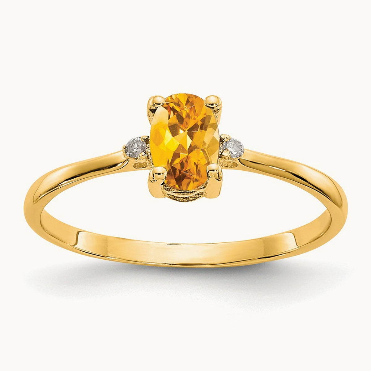Diamond & Citrine Birthstone Ring — 14K Yellow Gold, 6