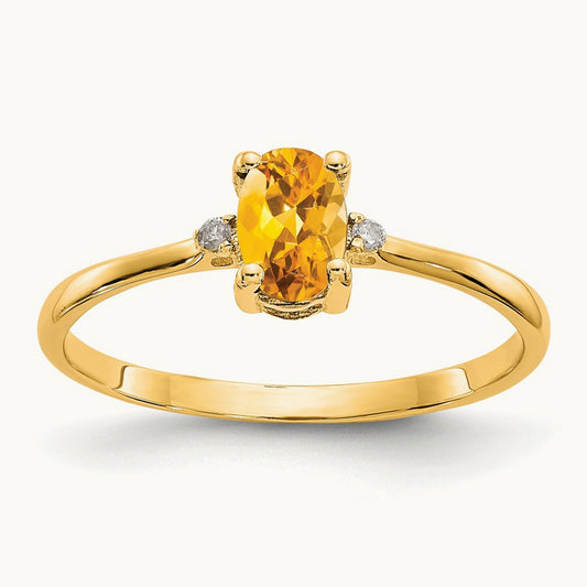 Diamond & Citrine Birthstone Ring — 14K Yellow Gold, 6