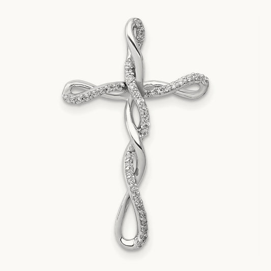 1/6ct. Diamond Twisted Cross Chain Slide, 14K White Gold
