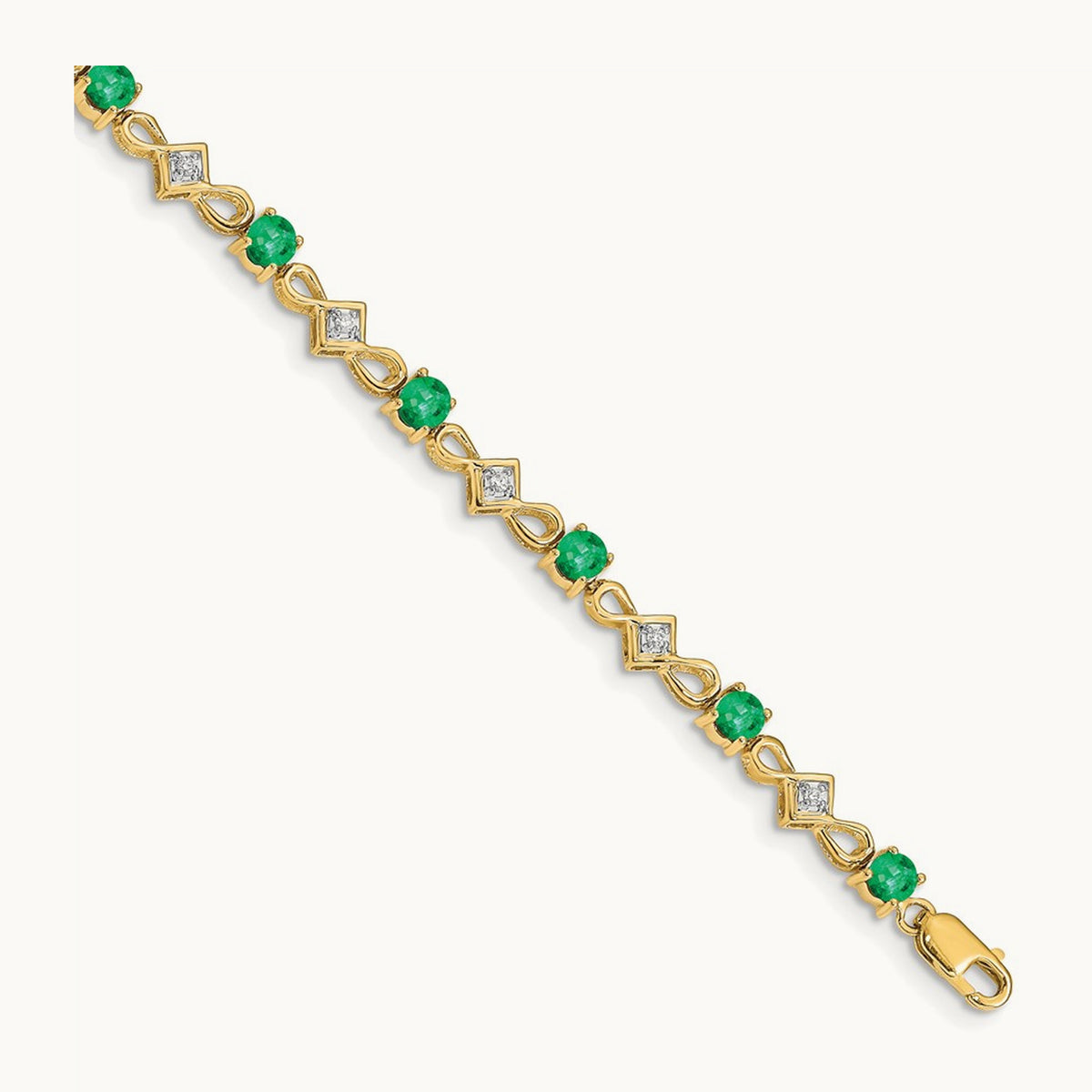 Diamond and Emerald Bracelet — 14K Yellow Gold