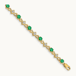 Diamond and Emerald Bracelet — 14K Yellow Gold