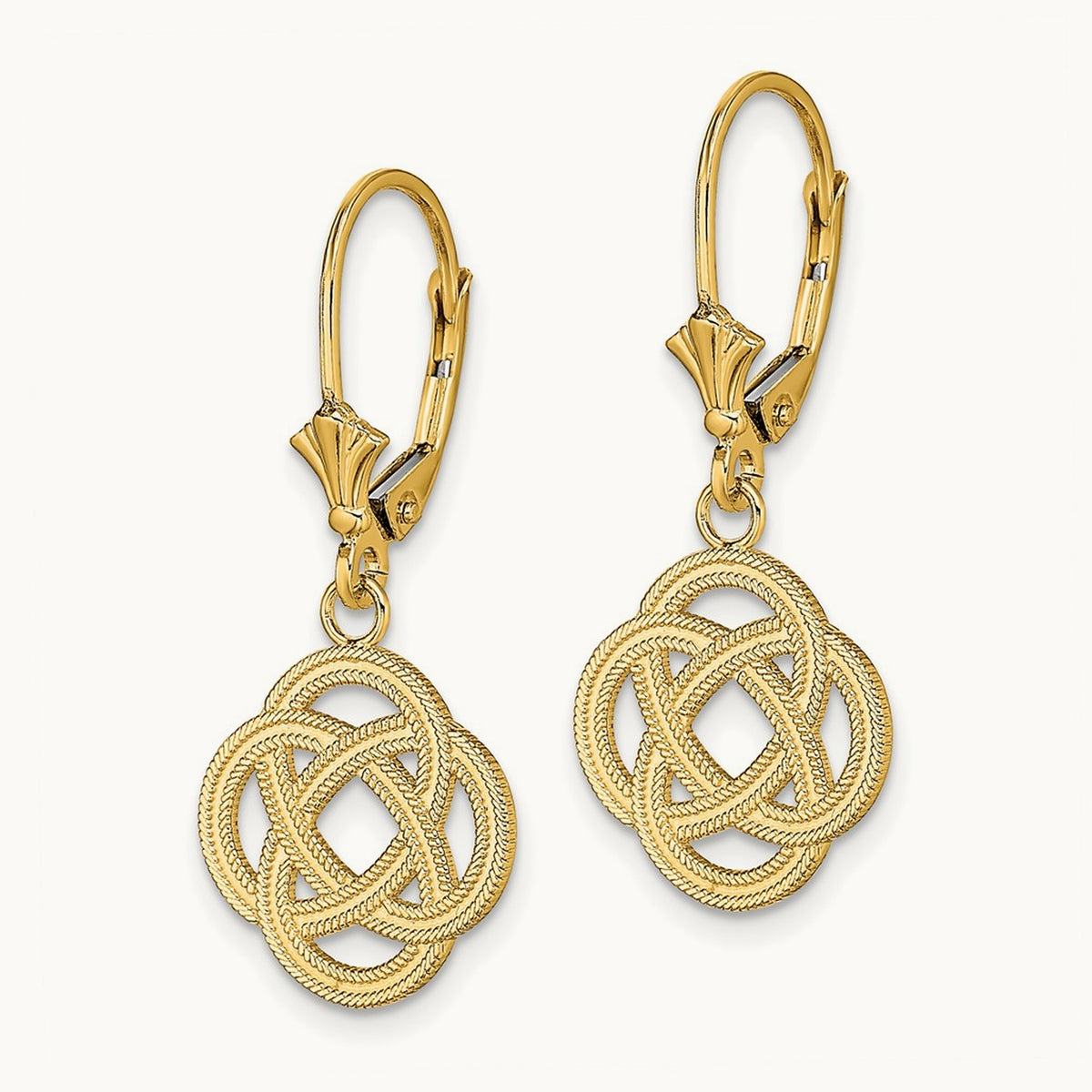Small Celtic Eternity Knot Circle Leverback Earrings, 14K