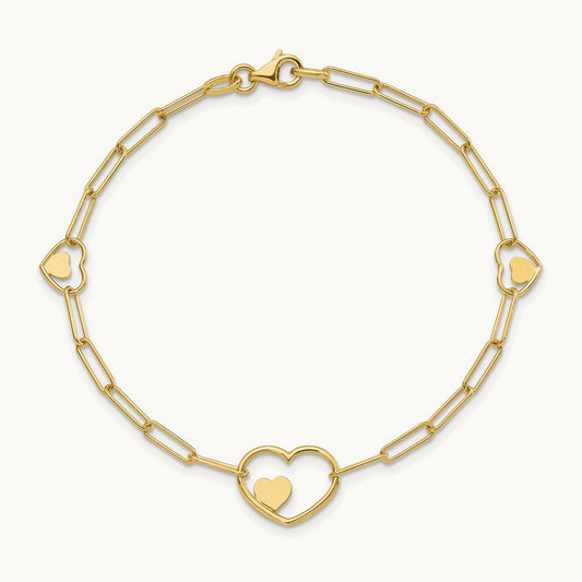 Paperclip Link Heart 7.25in Bracelet, 14K