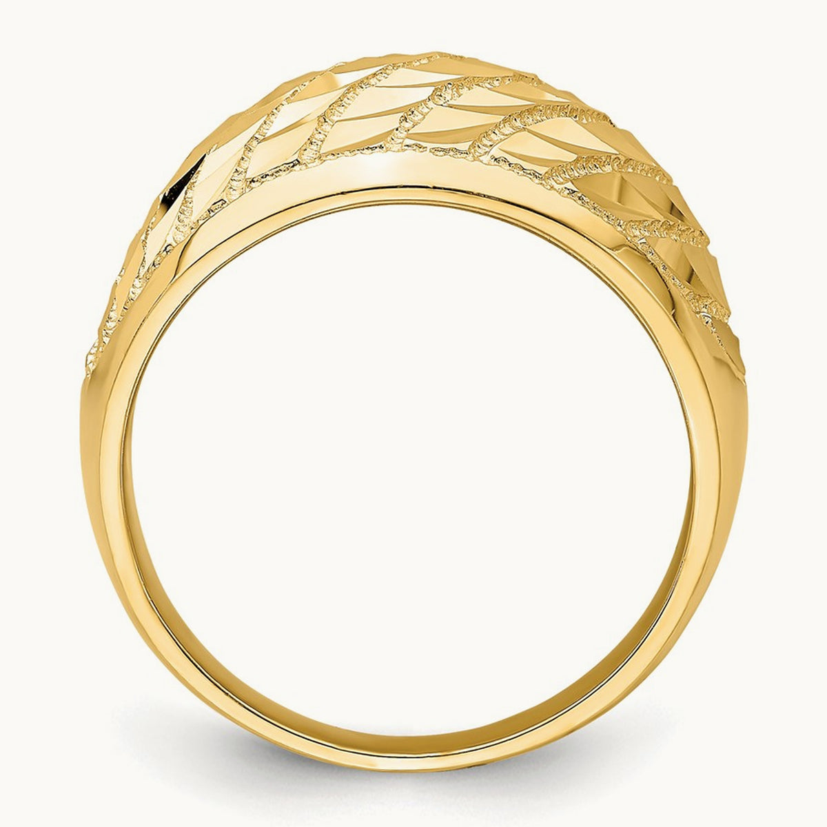 Diamond-cut Lattice Pattern Dome Ring, 14K