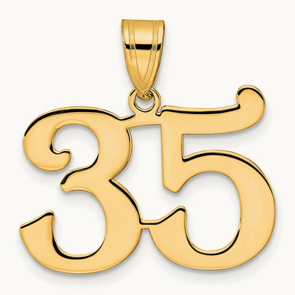 Polished Number 35 Pendant, 14K