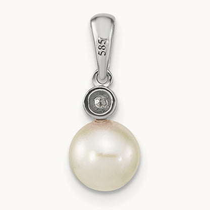 6- Round White Saltwater Akoya Pearl .05ct. Dia. Pendant, 7mm, 14K White Gold