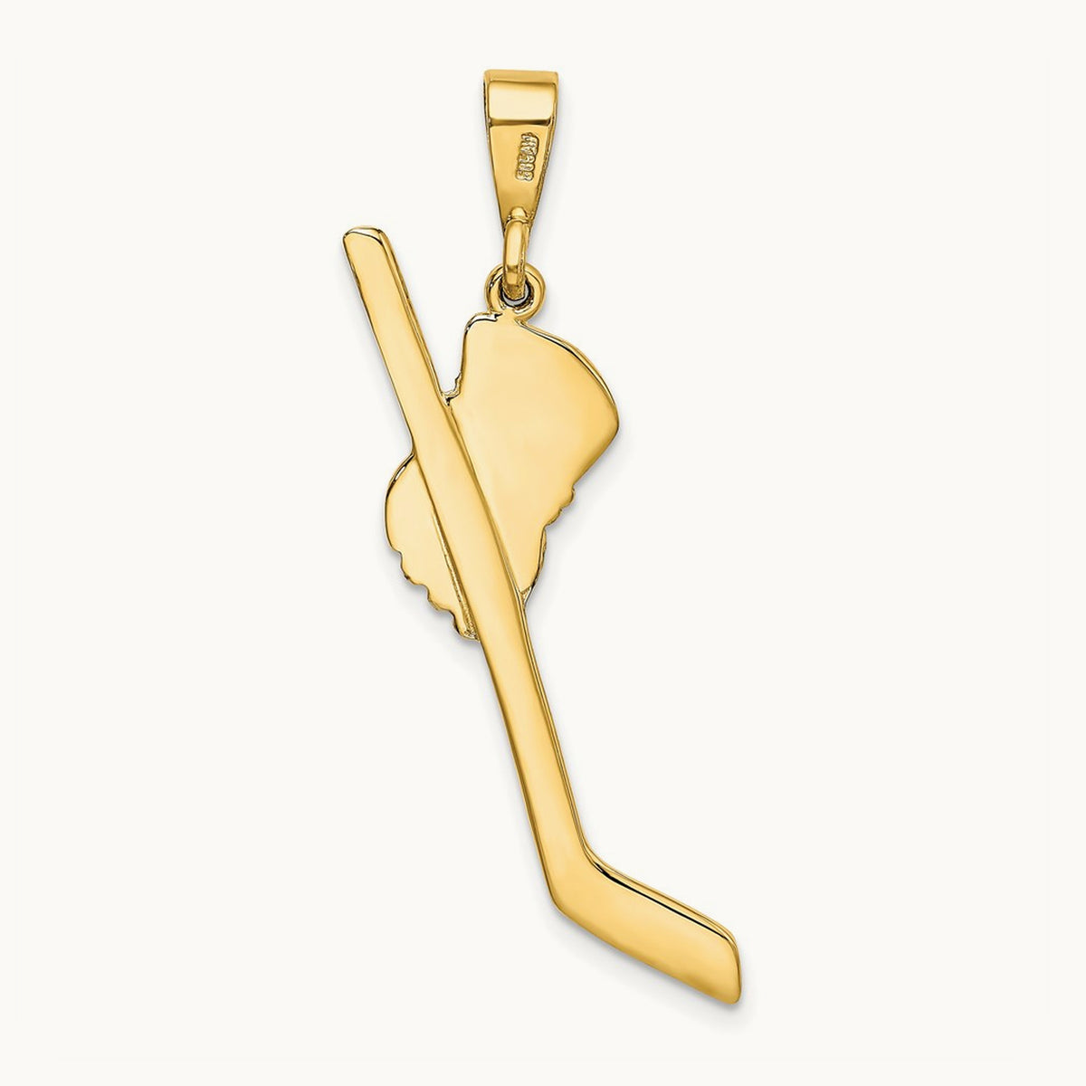 w/Rhodium Solid Polished Hockey Stick Pendant, 14K