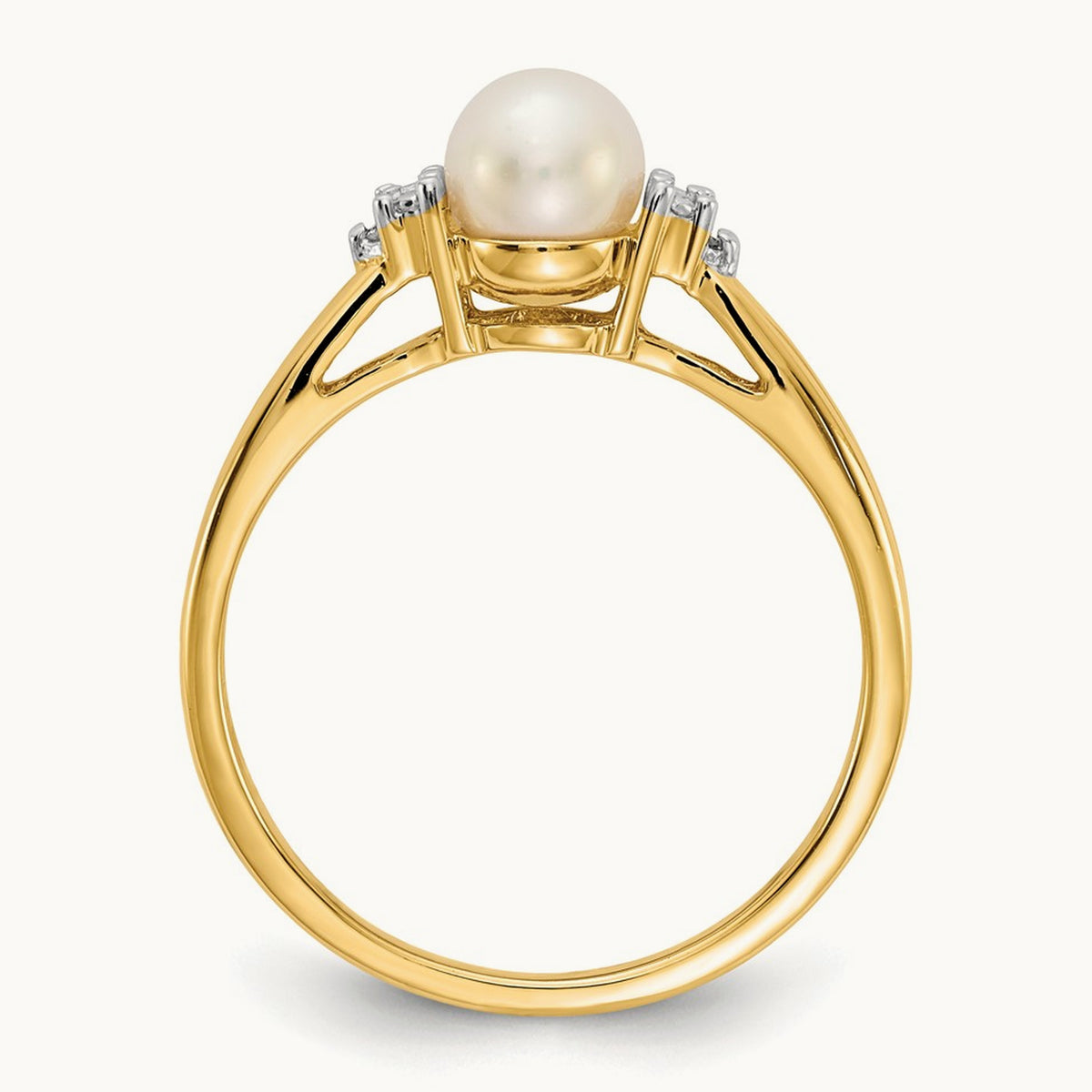 Diamond and FW Cultured Pearl Ring, 14K