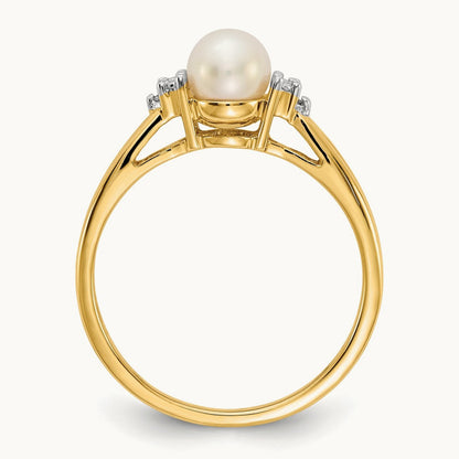 Diamond and FW Cultured Pearl Ring, 14K