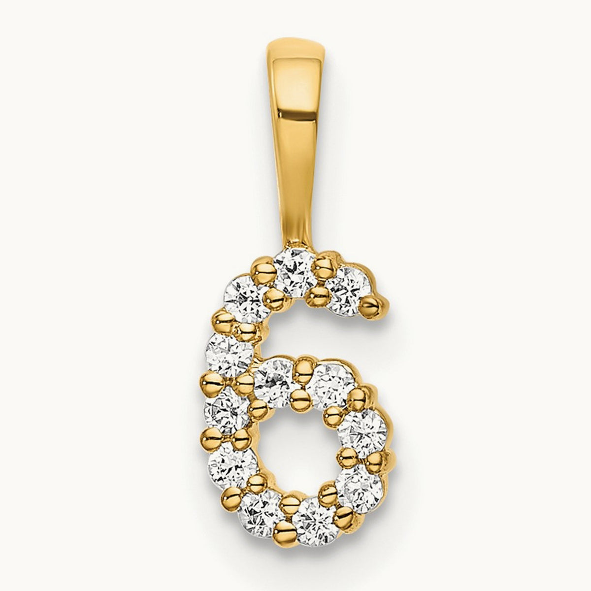 Diamond Number 6 Pendant — 14K Yellow Gold, 12.85mm
