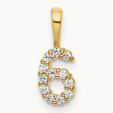 Diamond Number 6 Pendant — 14K Yellow Gold, 12.85mm