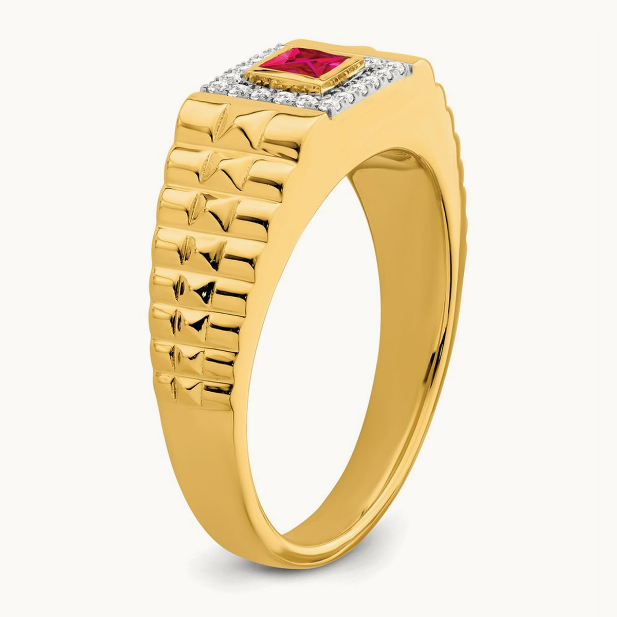Square Ruby and Diamond Mens Ring, 14K