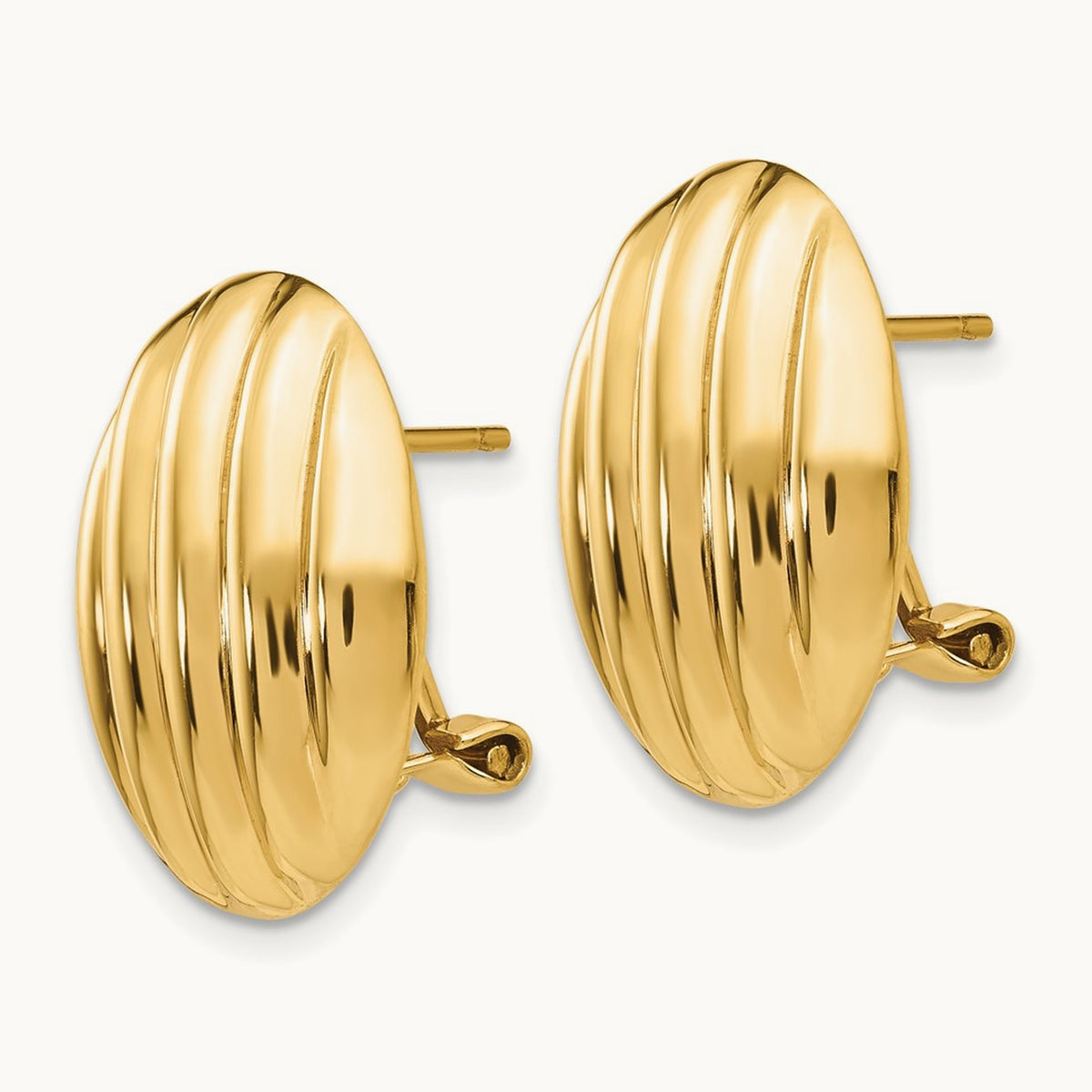 Polished Fancy Omega Back Post Earrings, 14K
