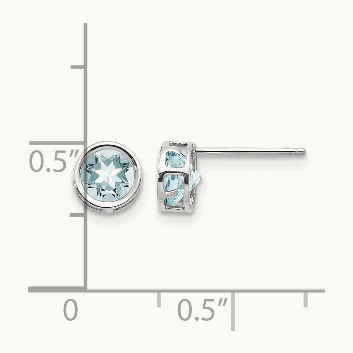 Bezel Aquamarine Stud Earrings — 14K White Gold