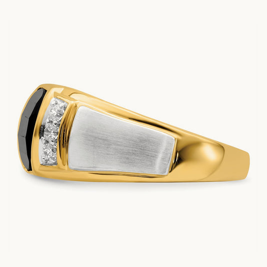 Onyx and Diamond Mens Ring, 14K Two-tone