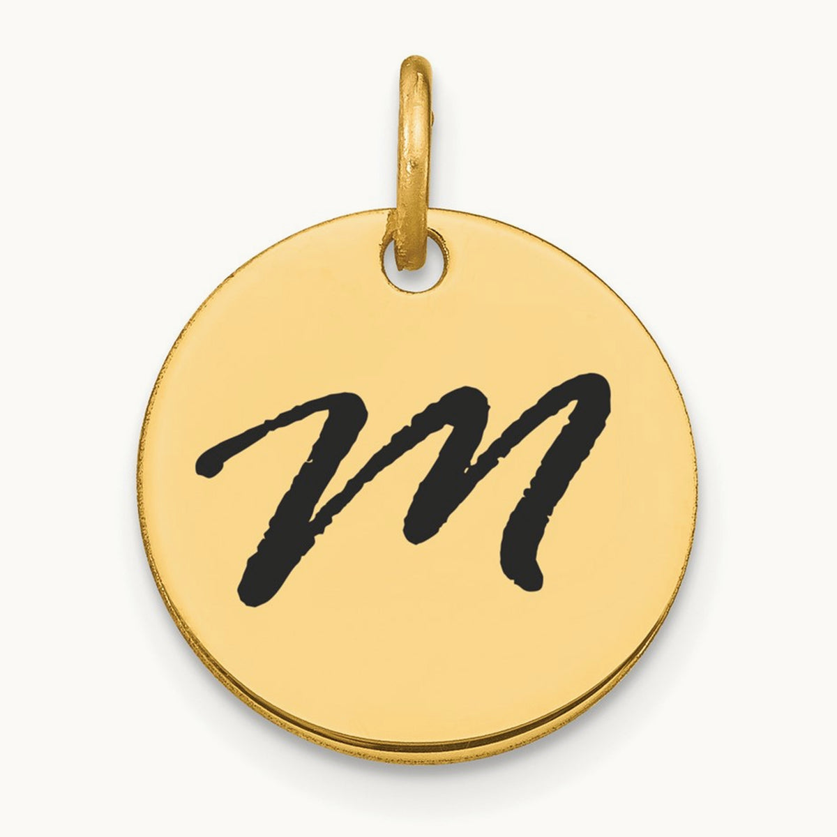 Polished Black Enamel Initial Disk Charm — 14K Yellow Gold, M