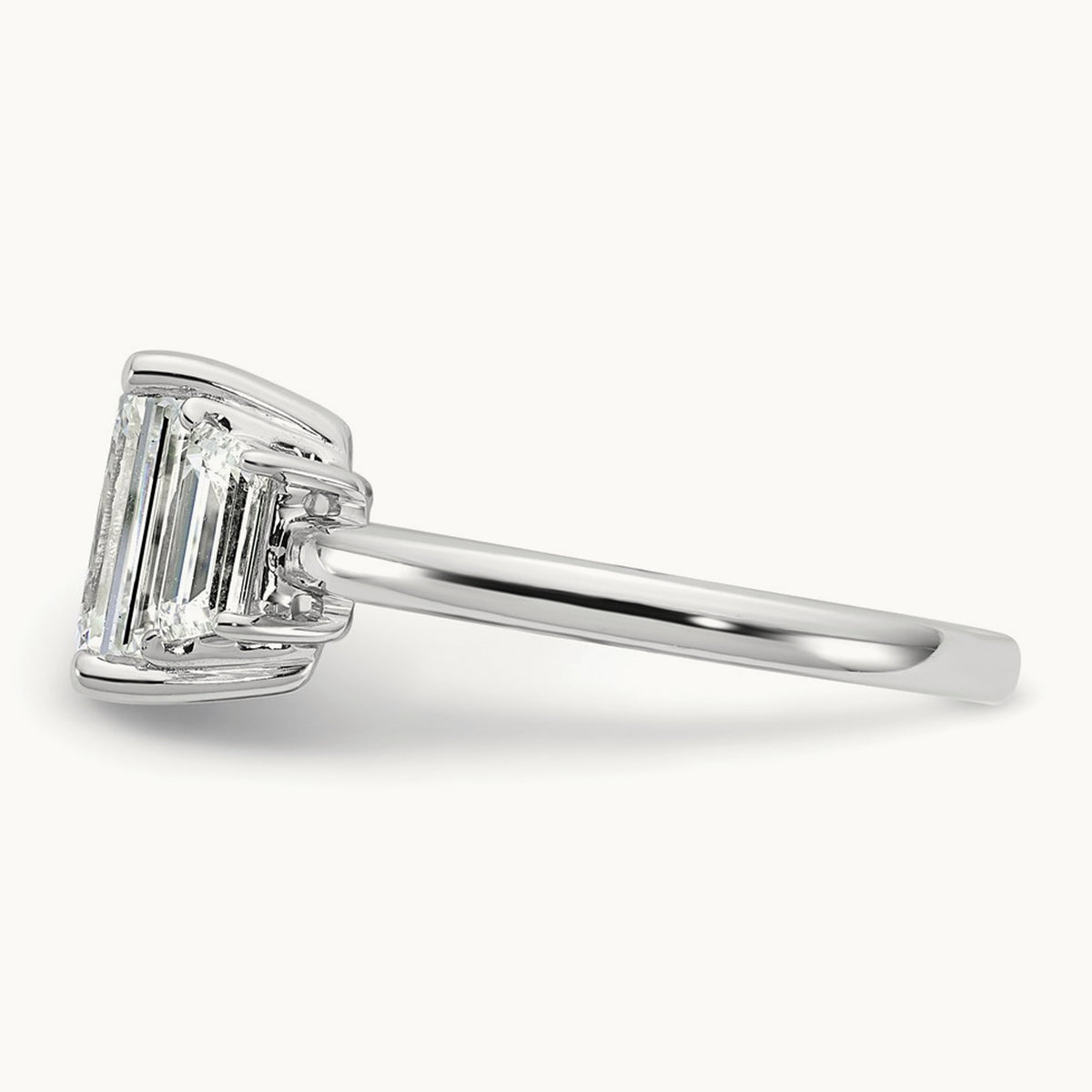 Emerald & Trapezoid Engagement Ring — 14K White Gold, 2 3/4 ct, 7