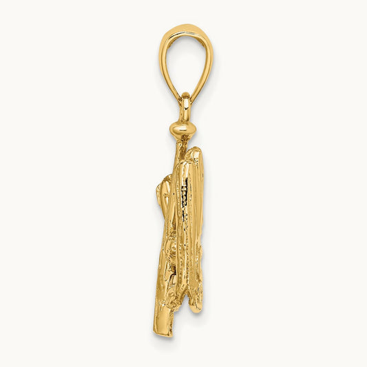 3-D Polished Baseball Glove, Bat and Ball Charm, 14K