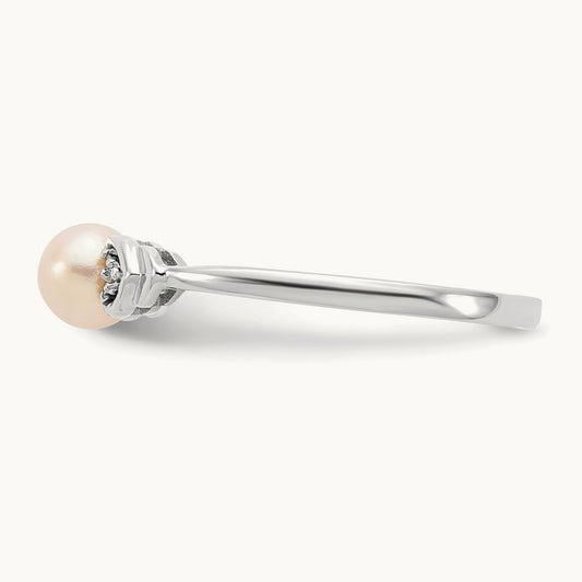 Freshwater Cultured Pearl and Diamond Ring — 14K White Gold, 0.01 ct, 7