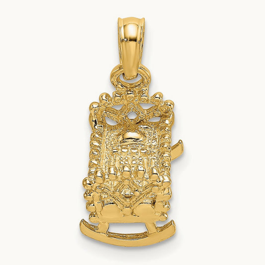 3D Baby Cradle Charm, 14K