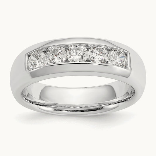 5-Stone Diamond Channel Band, 14K White Gold