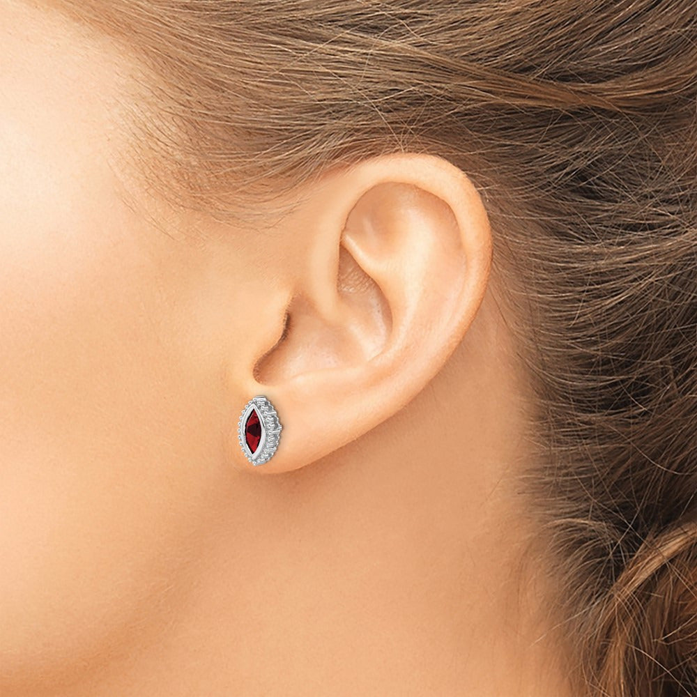 Marquise Garnet Post Earrings — 14K White Gold